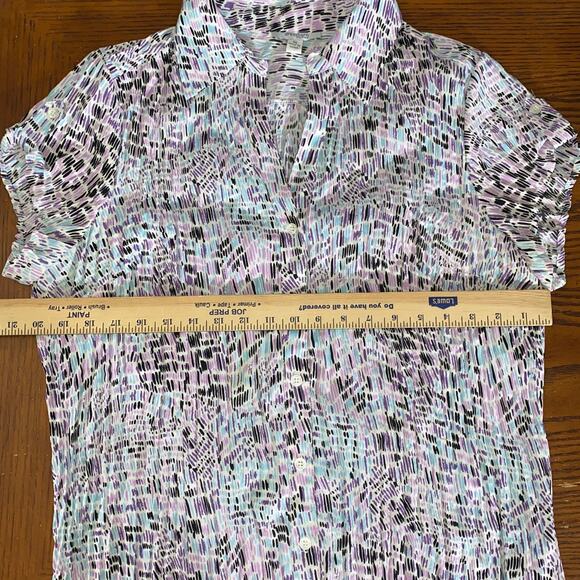 DressBarn Women's Micro Pleat Abstract Button Up Blouse 1X XL Multicolor Ruching - Picture 4 of 10